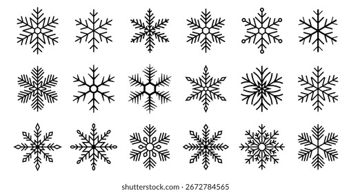 Colección de iconos de copo de nieve. Vector Snowflake. Feliz año nuevo, Navidad, Navidad. Iconos de copos de nieve. Ornamento del año Nuevo