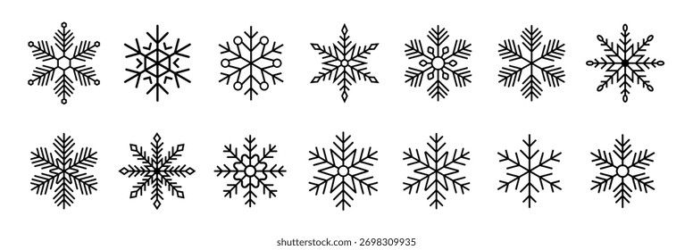 Snowflake icons collection. Snowflake vector. Happy new year, xmas, christmas. Snowflakes icons. New year ornament