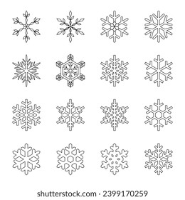 Colección de iconos de copo de nieve, ilustración vectorial