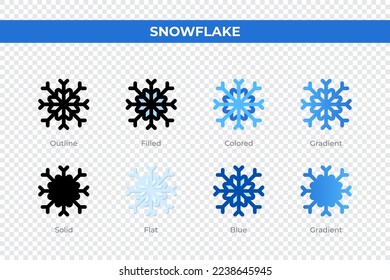 Snowflake icons in different style. Snowflake icons set. Holiday symbol. Different style icons set. Vector illustration