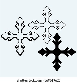 Snowflake icons. Isolated on blue background. Vector silhouettes