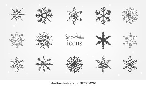 Snowflake icons isolated on light background can be used for card design or holiday card