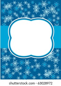 snowflake icons on blue  background. greeting card template