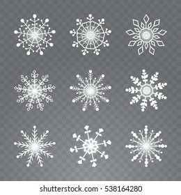Snowflake icons on transparent background. Vector illustration