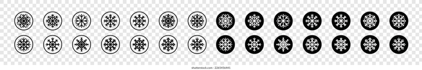 Snowflake icons set in the circle on transparent background. Snowflake icons vector. Snow symbol collection. Snow in winter at christmas symbol, vector illustration