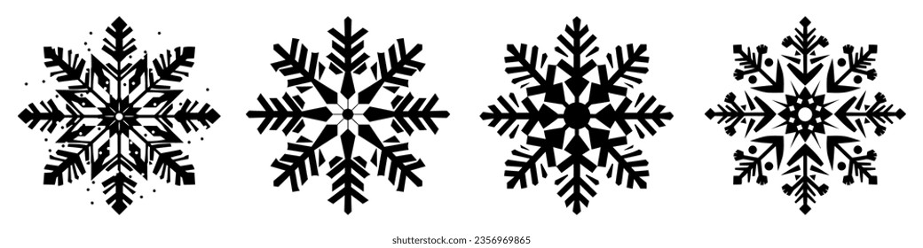 Snowflake-Symbole gesetzt. Sammlung von schwarzen Schneeflocken auf weißem Hintergrund. Vektorgrafik