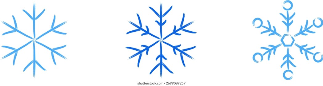 Snowflake Icons Set Crayon Chalk Drawing Vector. Christmas hand drawn snowflakes set for holiday greeting cards