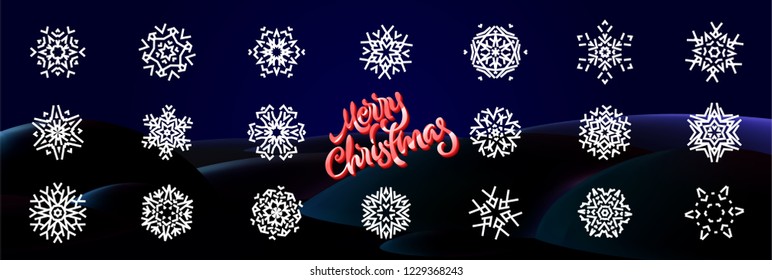 Snowflake icons set with geometric shapes for Christmas ornaments for cold weather winter xmas holiday cards