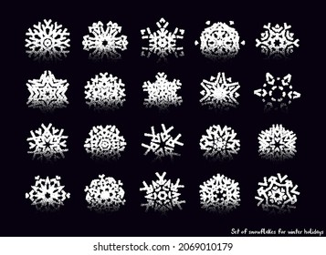 Iconos de copo de nieve con formas de degradado de tatuaje geométrico con forma de degradado de puntos para adornos navideños para tarjetas de vacaciones de invierno con clima frío