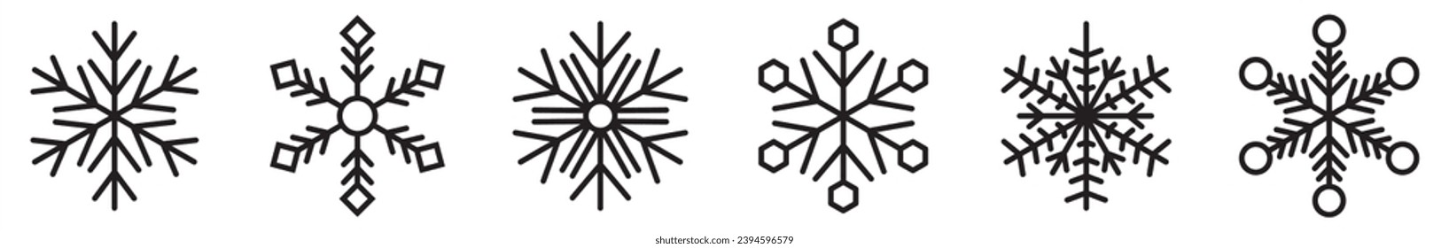 Snowflake icons set. Snowflake icon collection for winter holiday decoration. Black snowflake. Christmas and New Year icon collection. Vector illustrator