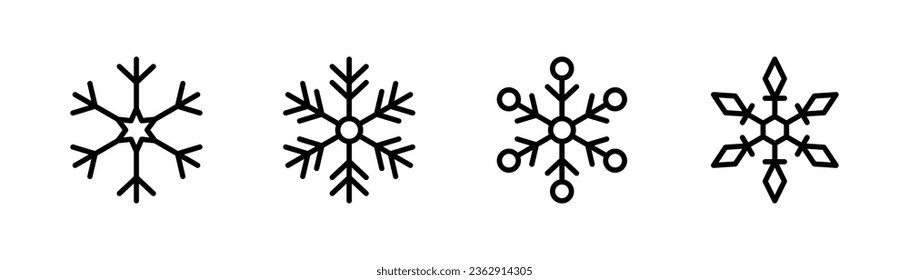 Snowflake icons set. Snowflake icon in line. Winter symbol. Christmas snowflake sign. Weather illustration. Ice symbol. Stock vector illustration