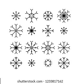 Snowflake icons set  isolated on white background. Linear ornate flat shapes with editable strokes for Merry Christmas banner, cards, Happy New year design