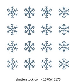 Snowflake Icons Set isolated on white background. Decorative Ornaments Flat Line Vector Icon Design Template Element