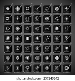 Snowflake Icons Set - Isolated On Black Background - Vector Illustration, Graphic Design, Editable For Your Design