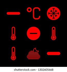 snowflake icons set with minus, themometer with low temperature and snowflake crystal in a circle vector set