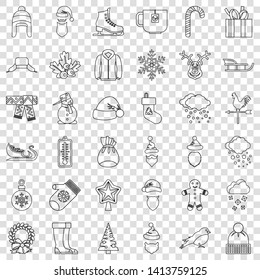 Snowflake icons set. Outline style of 36 snowflake vector icons for web for any design