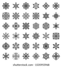 Snowflake icons set. Outline set of snowflake vector icons for web design isolated on white background