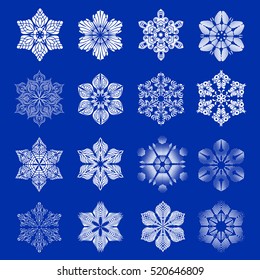 Snowflake icons set. Simple illustration of 16 snowflakes vector icons for web
