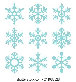 Snowflake icons set, sketch style, vector illustration.