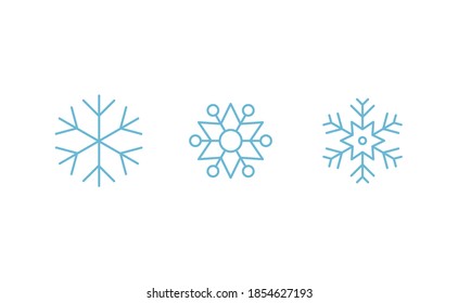 Snowflake icons. Set of snow flake linear symbols. Christmas winter time.