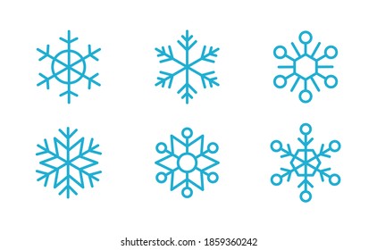 Snowflake icons. Set of snow flake linear symbols. Christmas winter time.