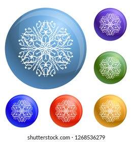 Snowflake icons set vector 6 color isolated on white background