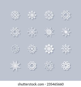 Snowflake icons set, vector illustration on white background 