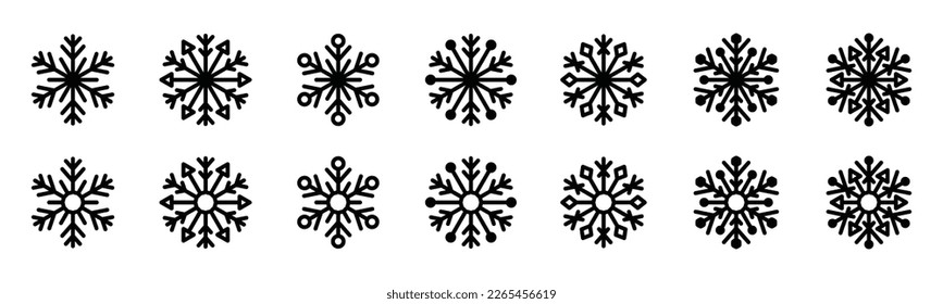 Snowflake-Symbole gesetzt. Vektorgrafik von Schneeflocken. Kollektion von Schneesymbolen. Schnee im Winter bei Weihnachten, Vektorgrafik