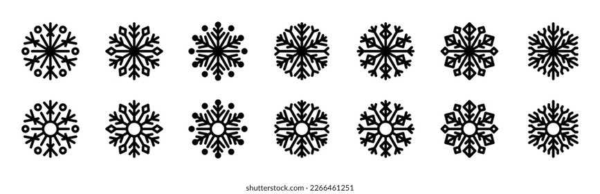 Iconos de copo de nieve listos. Vector de iconos de copo de nieve. Colección de símbolos de nieve. Nieve en invierno con símbolo de navidad, ilustración vectorial