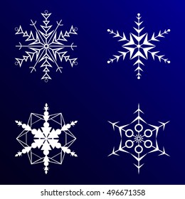 Snowflake icons. Vector snowflakes set. Snow, christmas, snowflake background. Winter stars and snowflakes for creation of New Year's artistic compositions, postcards, posters, backdrops. Stock vector