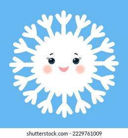 Snowflake. Illustration of cheerful snowflake. Isolated element on a blue background.