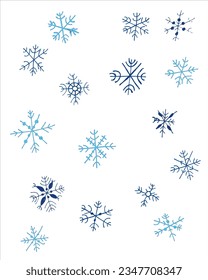 Bild der Schneeflocke. 
Handgezeichnete Bildkunst eines Schneeflocken. 
Einfaches, niedliches Originallogo.
Handgezeichnete Vektorgrafik für Poster, Karten, T-Shirts.
