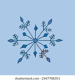 Imagen de ilustración de copo de nieve. 
Imagen dibujada a mano de un copo de nieve. 
Simple y lindo logo original.
Ilustración vectorial dibujada a mano para afiches, tarjetas, camisetas.