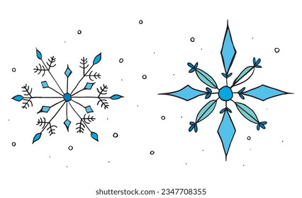 Imagen de ilustración de copo de nieve. 
Imagen dibujada a mano de un copo de nieve. 
Simple y lindo logo original.
Ilustración vectorial dibujada a mano para afiches, tarjetas, camisetas.