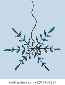 Imagen de ilustración de copo de nieve. 
Imagen dibujada a mano de un copo de nieve. 
Simple y lindo logo original.
Ilustración vectorial dibujada a mano para afiches, tarjetas, camisetas.