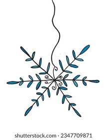Imagen de ilustración de copo de nieve. 
Imagen dibujada a mano de un copo de nieve. 
Simple y lindo logo original.
Ilustración vectorial dibujada a mano para afiches, tarjetas, camisetas.