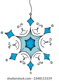Bild der Schneeflocke. 
Handgezeichnete Bildkunst eines Schneeflocken. 
Einfaches, niedliches Originallogo.
Handgezeichnete Vektorgrafik für Poster, Karten, T-Shirts.