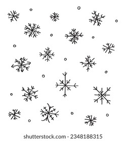 Imagen de ilustración de copo de nieve. 
Imagen dibujada a mano de un copo de nieve. 
Simple y lindo logo original.
Ilustración vectorial dibujada a mano para afiches, tarjetas, camisetas.