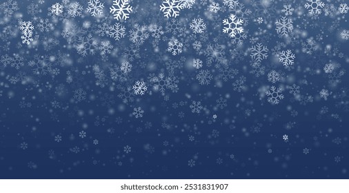 Snowflake illustrations. Blue winter background for Christmas or New Year. Snow falling. Frost, snow, vector backgrounds