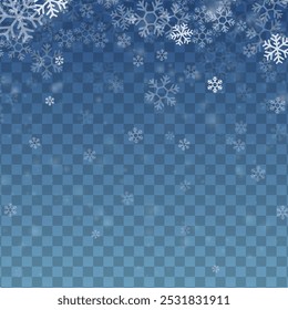 Snowflake illustrations. Blue winter background for Christmas or New Year. Snow falling. Frost, snow, vector backgrounds