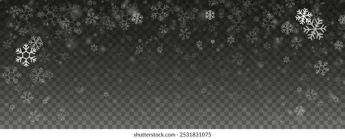 Snowflake illustrations. Winter background for Christmas or New Year. Snow falling. Snow, snowflakes, vector images, backgrounds.