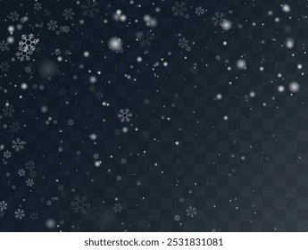 Ilustrações de flocos de neve. Fundo de inverno para o Natal ou Ano Novo. Neve caindo. Neve, flocos de neve, imagens vetoriais, fundos.