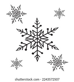 Snowflake image original geometric shape illustration image. Snow fall logo hand drawn outline simple sketch. Frozen object in crystal shape that falling from a sky. Winter season symbol graphic sign.