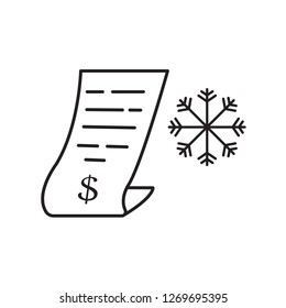 snowflake and invoice icon. winter vector design graphic illustration.