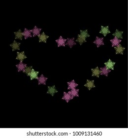 Snowflake isolated consists of isolated elements, with black back. Stylish, consist of beautiful elements in snowflake isolated. Can be used as print, wallpaper, cards, poster, logo, background