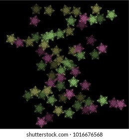 Snowflake isolated consists of isolated elements, with black back. Stylish, consist of beautiful elements in snowflake isolated. Can be used as print, wallpaper, cards, poster, logo, background