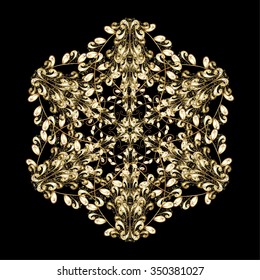 Snowflake isolated. Cute ornament object. Snowflake ornament Vector illustration. Snowflake ornament on a golden colors.