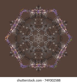 Snowflake isolated. Cute ornament object. Snowflake ornament Vector illustration. Snowflake ornament on a brown, gray and violet colors.
