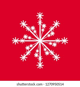 Snowflake isolated icon and sign design on red background. Snow freeze winter thin line outline white icon 
