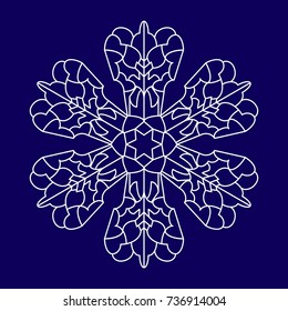 Snowflake isolated on blue background. Vector illustration for New Year and Christmas design textile, wrapping paper and other